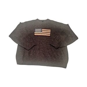 Cotton‎ Traders Mens Crewneck American Flag Ramie Wool Sweater Gray Sz 2XL